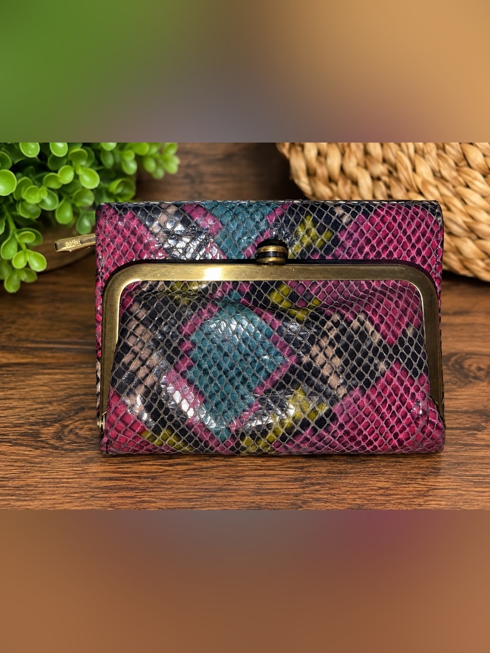 HOBO Multicolor Snakeskin Print Double-Frame Clutch Wallet